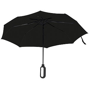 Automatický skládací deštník, pr. 98cm, s karabinou v rukojeti, černý - reklamní deštníky