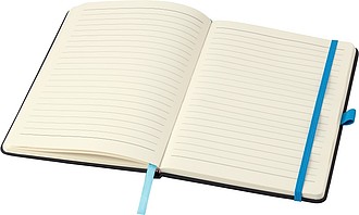 BARTAMUR Linkovaný zápisník A5 s tvrdými černými deskami a barevnou gumičkou, 96 stran, bílá