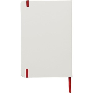 Bílý zápisník A5 s barevnou gumičkou, bílá/červená