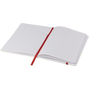 Bílý zápisník A5 s barevnou gumičkou, bílá/červená