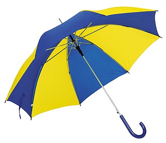 deštník modro žlutý modrá hůl, průměr 103 cm.