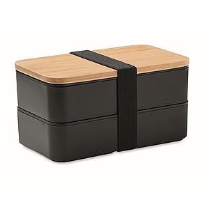 Dvoupatrový lunchbox s bambusovým víkem, černý
