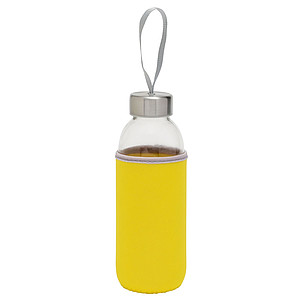 KASKADA Skleněná láhev na pití s neoprenovým obalem, 450ml, žlutá