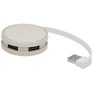 Kulatý USB rozbočovač z pšeničného plastu - reklamní předměty