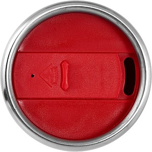 Nerezový hrnek s plastovým vnitřkem, objem 470 ml, stříbrná/červená