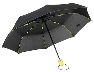 Skládací deštník, automatické otvírání i zavírání, černý se žlutou rukojetí
