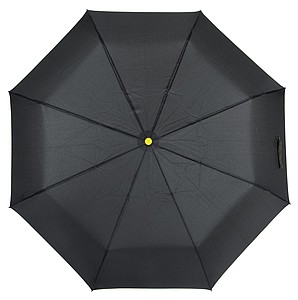 Skládací deštník, automatické otvírání i zavírání, černý se žlutou rukojetí