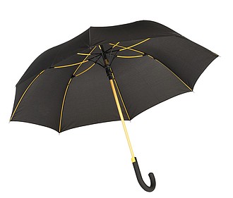 TELAMON Automatický holový deštník s pogumovanou rukojetí, černý se žlutou konstrukcí