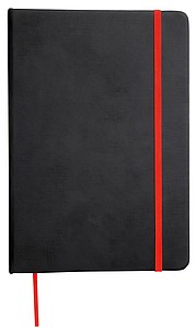 Zápisník velikosti A5, černý s červenou záložkou a gumičkou